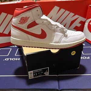 Jordan Mens White and Red High Top Sneakers